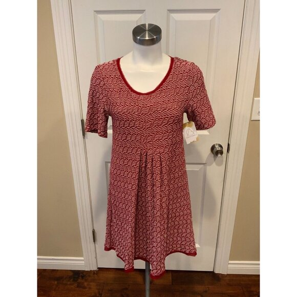Maeve Anthropologie Red & White Wavy Textured Fit & Flare Dress, Size Small - Picture 1 of 7